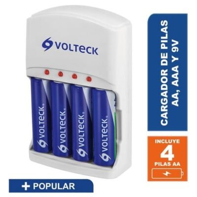 CA-RE-9 46045 CARGADOR DE PILAS VOLTECK C/4 PILAS RECARGABLES AA