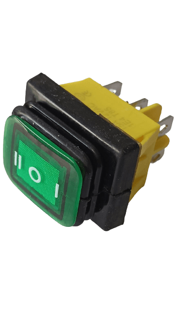 SW ROCKER ON-OFF-ON 6 PIN CON RECUBRIMIENTO RECTANGULAR PILOTO 12V