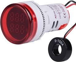 VOLTIMETRO 60V-500VAC + AMPERIMETRO 0-100A ROJO REDONDO