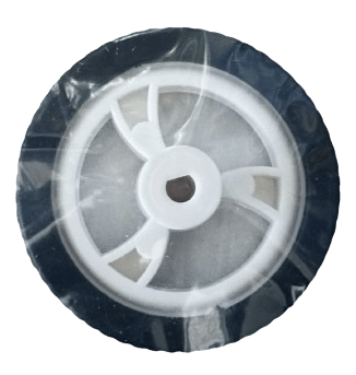 RUEDA DE PLASTICO BLANCA EJE CORTADO LLANTA 2.4MM PZA MEDIA LUNA