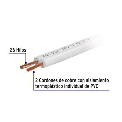 CABLE DUPLEXFLEXIBLE SPT CAL. 16 ELECTRICO 300V 60°C ANTIFLAMA POR METRO